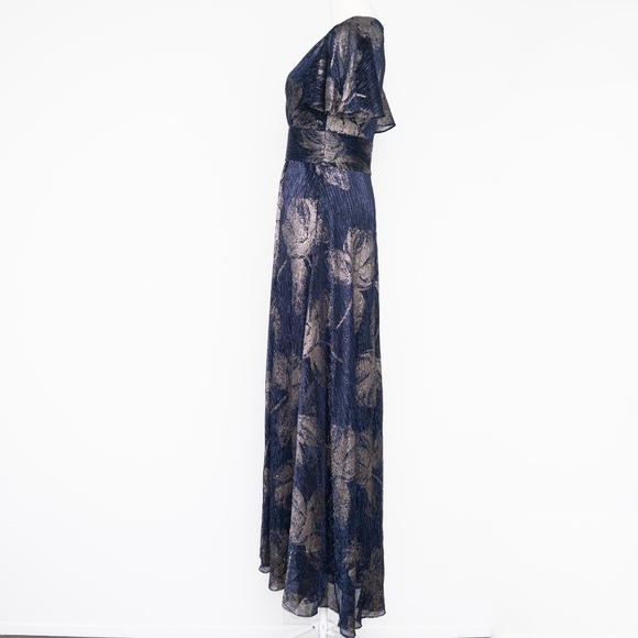Betsy & Adam - Chloe Long Short Sleeve Metallic Print Gown - Picture 5 of 11